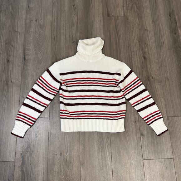 Madewell Ribbed Cotton Turtleneck Sweater WMNS 2XS Cabernet Striped Long Sleeve - Picture 4 of 8